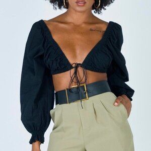 Princess Polly Take it to the Heart Long Sleeve Black crop top Size 4